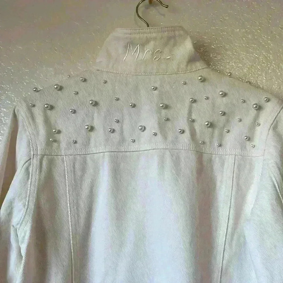 Untamed Petals Pearl Posy White Denim Jacket For Mrs. - Picture 10 of 14